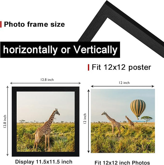12x12 Picture Frame Set of 3, Black Wooden Frame 12x12 Square Wall Gallery Poster Photo frame with Durable Shatter Resistant Plexiglass,Horizontal and Vertical Formats for Wall Hanging best gift