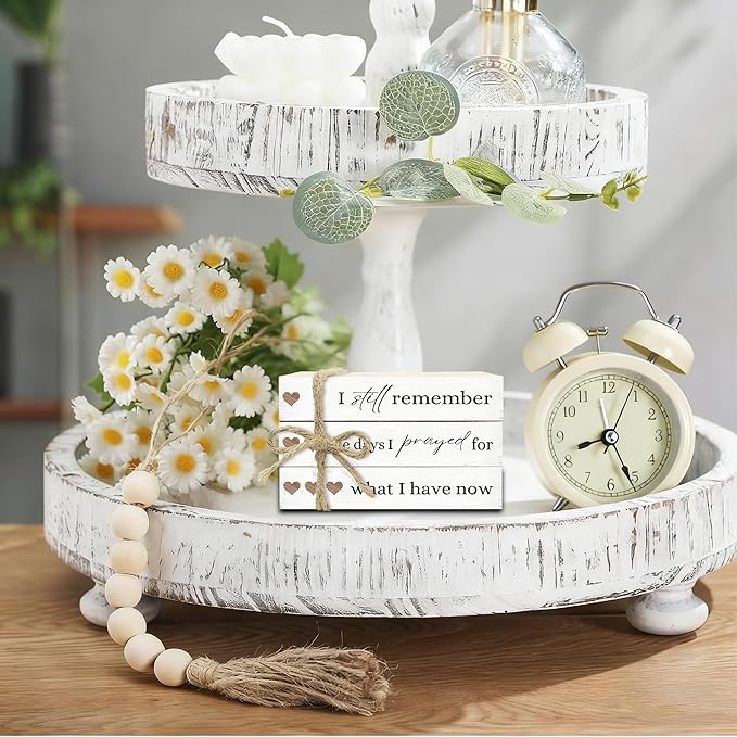 Decorative Books for Home Decor, Wood Book Stack for Table Decor, I Still Remember The Days I Prayed Decoration Books for Living Room Bookshelf Office, Farmhouse Stacked Books Decoration (L84)