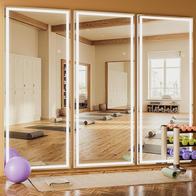 83" x 36" Full Length Mirror with Lights, Large LED Lighted Floor Standing Body Mirror, Dimmable & 3 Color Lighting for Bedroom, Cloakroom, Dressing Room, Tempered Glass, White Frame