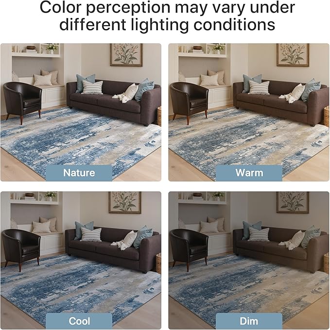 GENIMO No Crease Non Slip 6x9 Area Rugs for Living Room, Craft Woven Modern Rug, Soft Floor Carpet, Single-Piece Rugs for Bedroom, Dining Room, Office, Blue