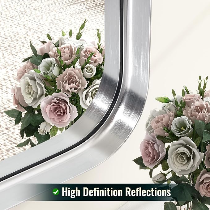 Easly Silver Bathroom Mirror for Wall, 30x22 Inch Rectangular Aluminum Alloy Framed Mirror, Modern Wall Mounted Vanity Mirror for Bathroom, Vertical or Horizontal