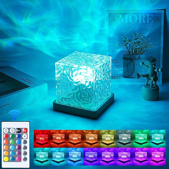 Avkast Northern Lights Projector Rechargeable,Ocean Wave Projector Mood Lighting Ambient Lighting with 16 Colors and Dynamic Water Effect for Living Room Bedroom Decor - Cordless 4.5"
