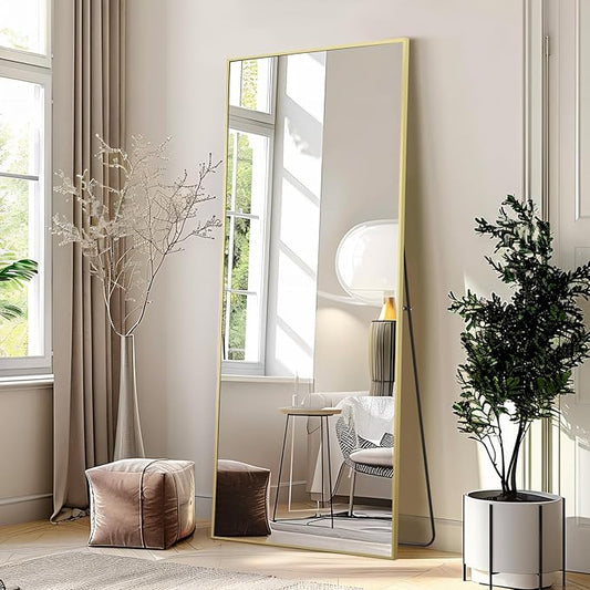 MELOMOIR 56"x18" Gold Full Length Mirror, Free Standing or Wall Mounted, Full Body Mirror for Bedroom, Living Room, Gym, Dorm
