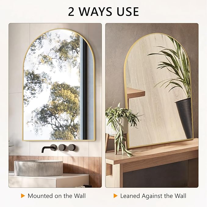 Arched Bathroom Mirror for Wall, 40" x 28" Gold Metal Frame Vanity Mirror, HD Glass Over Sink for Bathroom, Entryway, Bedroom