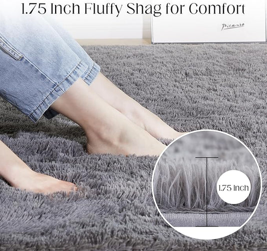 Puremy 6x9 Super Soft Grey Rugs for Living Room, Fluffy Shaggy Area Rug for Bedroom, Anti-Skid High Pile Indoor Carpet for Nursery, Kids Room, Bedside, Home Decoration