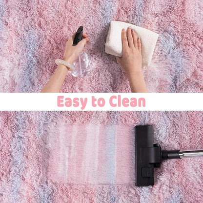 Shag Rugs for Bedroom, 4x6 Abstract Pink Soft Fuzzy Rugs for Living Room, Fluffy Shaggy Plush Carpet Girls Kids Room Dorm Upgrade Non-Slip