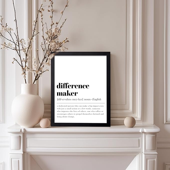 Poster Master Typography Poster - Dictionary Print - Definition of Difference Maker, Book Page - Gift for Teacher, Mentor, Friend - Wall Decor for Home, Classroom, Office, 8x10 Black Framed