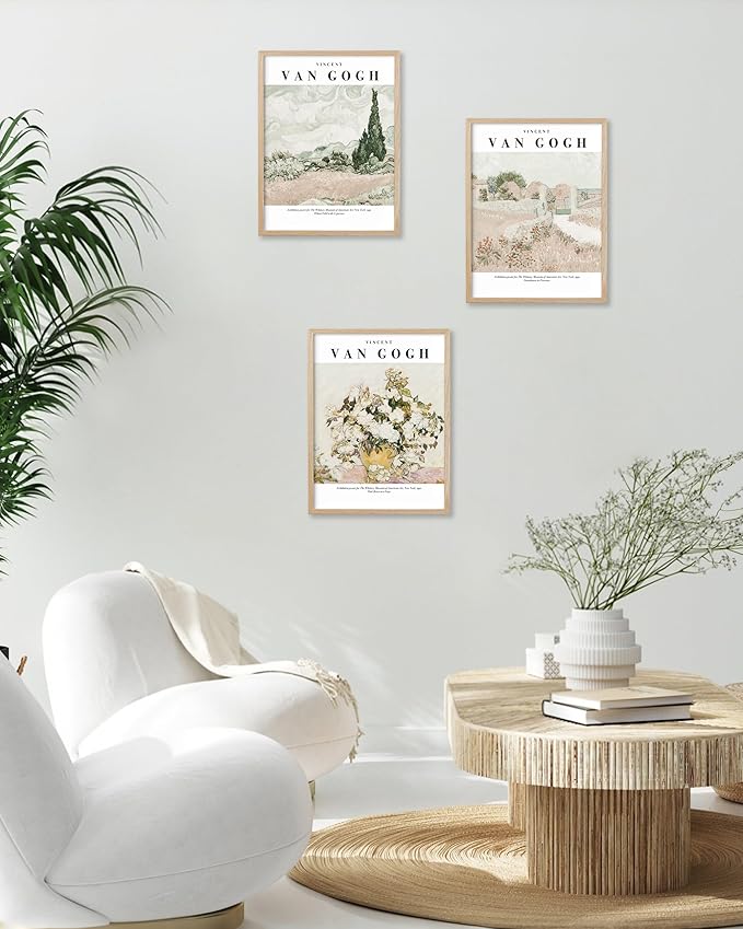 HesenDot Unframed Vintage Van Gogh Exhibition Posters Set of 3, French Country Landscape Floral Wall Art, Minimalist Chic Canvas Prints, Farmhouse Home Decor for Bedroom Living Room Study Office