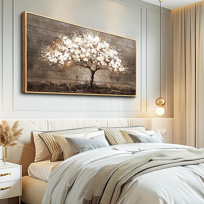 Wapluam Tree Of Life Wall Art,Neutral Abstract Canvas Painting Art Prints,Framed Wall Art,Wall Decor For Living Room,Nature Plant Modern Pictures For Bedroom Bathroom Dining Room Office Artwork 20x40