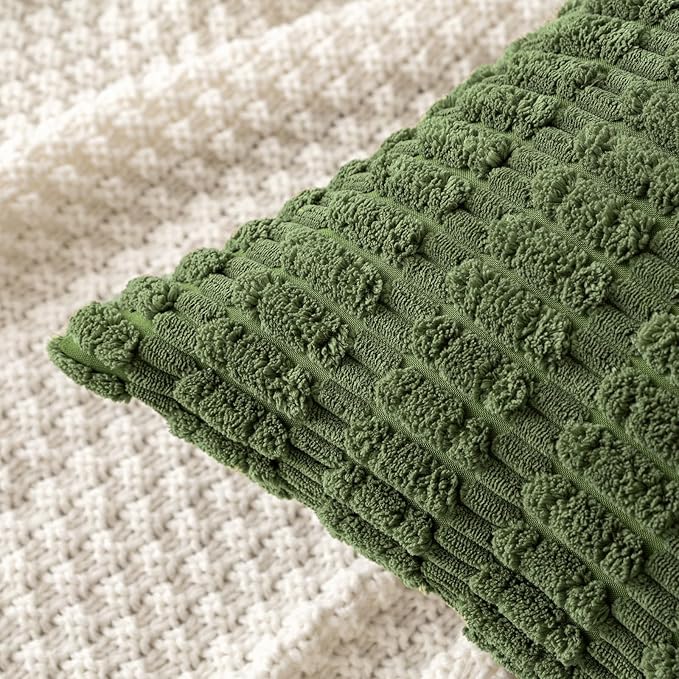 MIULEE Pack of 2 Spring Corduroy Decorative Euro Sham Throw Pillow Covers 24x24 Inch Soft Boho Striped Pillow Covers Modern Farmhouse Home Decor for Summer Sofa Living Room Couch Bed Moss Green
