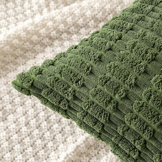 MIULEE Pack of 2 Spring Corduroy Decorative Euro Sham Throw Pillow Covers 24x24 Inch Soft Boho Striped Pillow Covers Modern Farmhouse Home Decor for Summer Sofa Living Room Couch Bed Moss Green