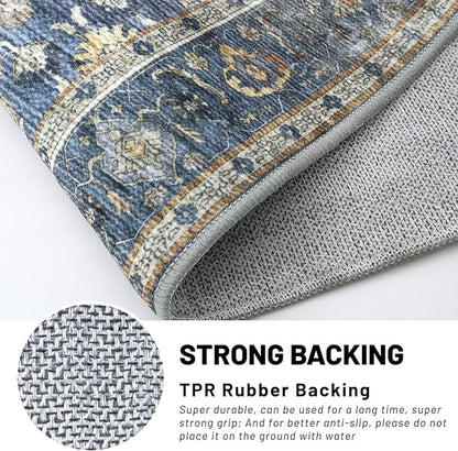 KUTA Vintage Wide Runners for Hallways 3x10 ft Blue Grey Beige Washable Kitchen Runner Non Slip Long Hall Runners Entryway Runner Rugs Floor Carpet for Indoor Backdoor Bedroom Kitchen