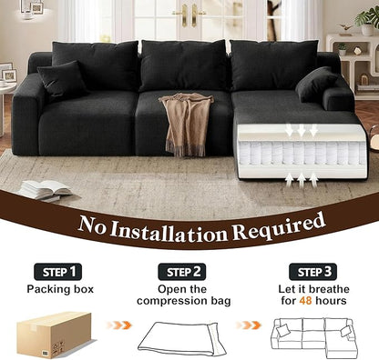 Homkdom L-Shaped Cloud Boneless Couch with Deep Seat, Modular Sectional Sofa with Oversized Chaise, 6 Layouts Combination for Living Room, Apartment, No Assembly (Black Check, Left Facing Chaise)