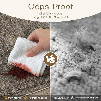 4x6 Washable Area Rug for Living Room Bedroom Vintage Brown Soft Low Pile Carpet Traditional Retro Non Slip Throw Rug for Dining Room Entryway Indoor Dorm Kitchen