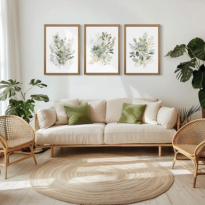 Joocrise Wooden Frame Watercolor Botanical Wall Art Boho Floral Canvas Wall Decor Prints Sage Green Wildflower Wall Art Modern Flower Pictures Botanical Painting for Bedroom Bathroom 16x24x3 Inch