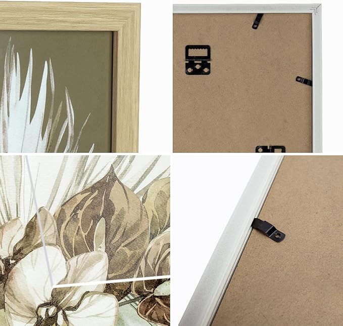 ArtbyHannah Gallery Wall Frame Set, 5 Piece Neutral Picture Frames Collage Set with Art Prints for Stairway Living Room Wall Decor, Multi-Size 11''x14'' 8''x10'' 6''x8''