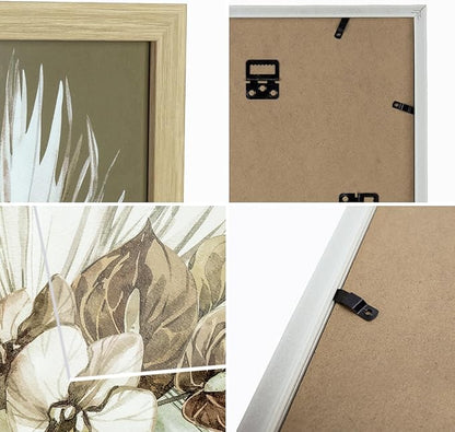 ArtbyHannah Gallery Wall Frame Set, 5 Piece Neutral Picture Frames Collage Set with Art Prints for Stairway Living Room Wall Decor, Multi-Size 11''x14'' 8''x10'' 6''x8''