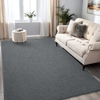 7x10 Feet Area Rug for Living Room, Large Dark Grey Rugs for Bedroom, Modern Low Pile Washable Memory Foam Indoor Carpet, Non Slip Rectangle Carpets for Home Decor