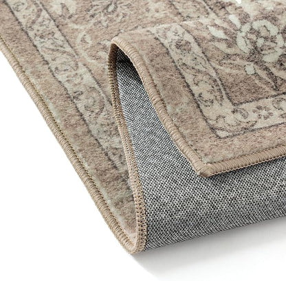 PureCozy 2x6 Runner Rug Brown Washable Hallway Vintage Carpet Kitchen Small Long Non Slip Stain Soft Resistant Low Pile Thin Boho Accent Indoor Throw Rug for Bedroom Laundry Living Room