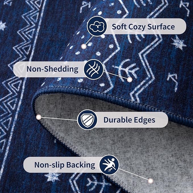 SERISSA 2x4 Rugs for Entryway, Washable Non-Slip Blue and White Small Runner Rug, Soft Low-Pile Boho Geometric Indoor Entry Rug Door Mat Indoor Entrance Front Door Carpet for Bathroom Kitchen Bedroom