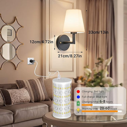 Nekhung Battery Operated Wall Sconces Set of 2, Wireless Wall Light with 10000mAh RGB Dimmable Magnetic Bulb, Rechargeable Wall Sconce with Remote Control for Bedroom Living Room
