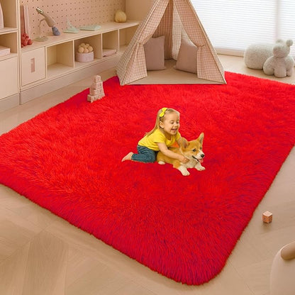 6x9 Rugs for Living Room, Rugs for Bedroom, Plush Fluffy Carpet, Non-Slip Upgrade Red Rug, Suitable for Kids Dorm Home Decor Aesthetics.