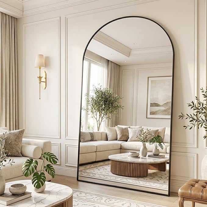 MISSDAY Oversized Arched Full Length Mirror, 81"x41" Black Full Body Mirror with Stand, Floor Mirror Large Free Standing, Leaning or Hanging, Aluminum Frame Mounted Mirrors Wall Mirrors for Bedroom