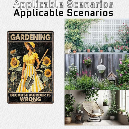 Funny Sign Gardening Because Murder Is Wrong Metal Garden Sign Garden Decor Garden Metal Sign Yard Outdoor 8" x 12"