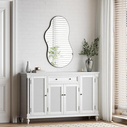 Itrue 20x36 Inch Black Framed Irregular Tempered Glass Wall Mirror, Asymmetrical Vanity Mirror for Bathroom, Bedroom, Entryway