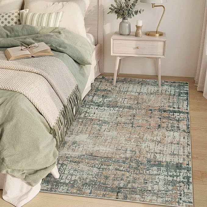 Rugxara 3x5 Washable Entryway Rug, Non Slip Boho Runner Rugs for Hallway, Entrance, Kitchen, Bathroom, Laundry Room, Soft Entryway Carpet, Throw Low Pile Retro Imitation Wool Carpet, Moss