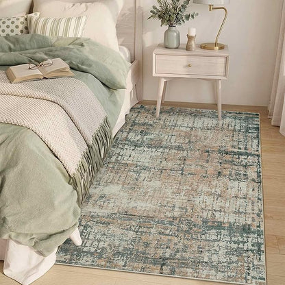 Rugxara 3x5 Washable Entryway Rug, Non Slip Boho Runner Rugs for Hallway, Entrance, Kitchen, Bathroom, Laundry Room, Soft Entryway Carpet, Throw Low Pile Retro Imitation Wool Carpet, Moss