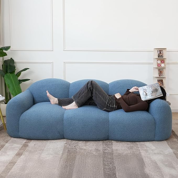 90" Modern Teddy Velvet Sofa Couch – One-Piece Memory Foam 3-Seater Sofa with Rounded Arms, Soft & Cozy Upholstery for Living Room