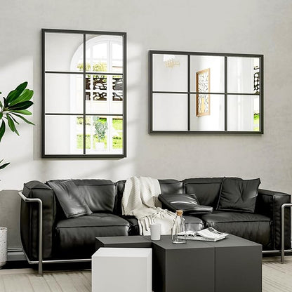 Dewfig Rectangle Wall Mirror, Window Mirror Wall Mounted, 24"x36"in Window Pane Mirrors, Large Black Mirrors for Hanging or Leaning Against Wall Bedroom Vanity Living Room Fireplace Entryway,Black