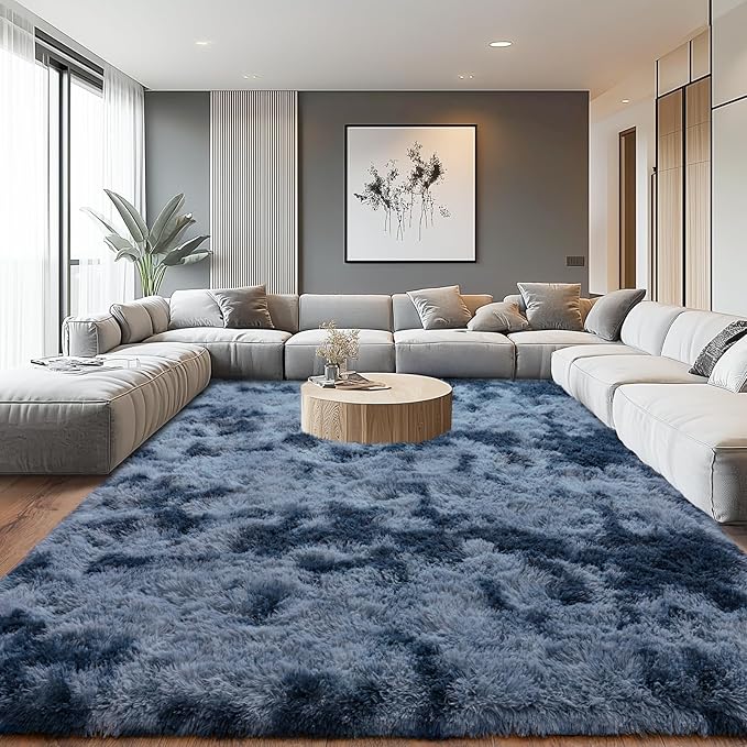 Extra Large Plush Rug High Pile Fluffy Rug for Living Room, Big Plush Non-Skid Shag Carpet, Soft Shaggy Rugs for Bedroom Indoor Modern Home Decor Tie Dye Camel 9x12ft