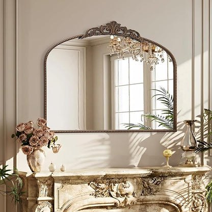 Micasso Large Bronze Vintage Mirror: 40"x29" French Baroque Antique Arched Mirror - Traditional Ornate Decorative for Wall/Fireplace/Mantel/Entryway/Bathroom/Hallway - Home Decor for Living Room