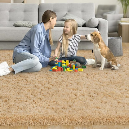 Rug for Living Room Bedroom, 5x7 Area Rugs for Living Room, Ultra Soft Modern Shaggy Carpets Fuzzy Rug for Boys Girls Dorm Nursery Home Decor Aesthetic, Upgrade Non-Slip Durable, Beige