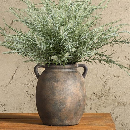 Dobbyby Ceramic Flower Vase 7.6 inch Farmhouse Rustic Vase Decorative Pottery Terracotta Vases for Home Decor Table Mantle Fireplace Living Room Bathroom Wedding Centerpiece (Black)