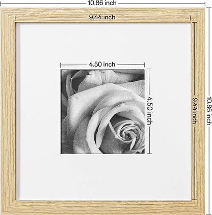 eletecpro 10x10 Picture Frames Set of 9 with Mat for 5x5 Photos or without Mat for 10x10, Square Gallery Wall Decor Collage for Picture Display, Natural Frame Set for Wall Hanging