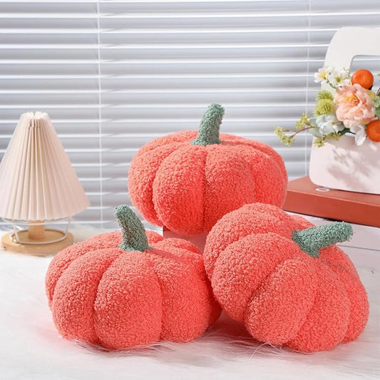Namalu 3 Pcs Thanksgiving Pumpkin Pillows 3D Throw Cushion Soft Sofa Pillows Stuffed Pumpkin Decoration for Fall Winter Living Room Home Christmas Thank You Gifts(7.87 Inch,Orange)