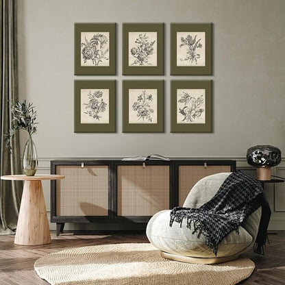 Vintage Floral Wall Art Sketch Flower Prints Antique Botanical Canvas Wall Art Decor Vintage Etchings Floral Poster Green Botanical Painting Sage Green Artwork for Bedroom 12x16x6 Inch Wrapped Canvas