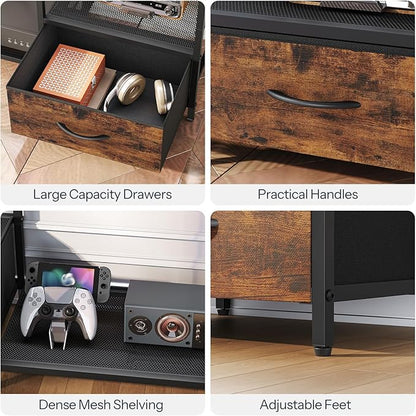 HOOBRO LED TV Stand with Storage, LED Entertainment Center with Open Shelves and Drawer, Fits TVs up to 55", Television Stand for Living Room, Bedroom, Rustic Brown and Black BF123DDS01G1