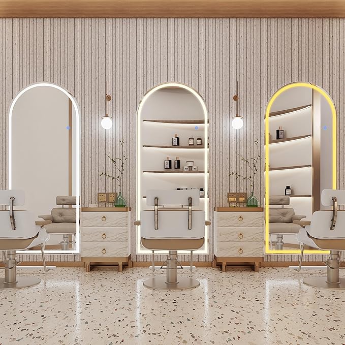 Antok LED Full Length Mirror with Light, 56"x20" Lighted Full Body Mirror with Stand, Dimmable & 3 Color Lighting Standing/Leaning/Wall Mounted Vanity Mirror for Bedroom Cloakroom Livingroom(Arched)