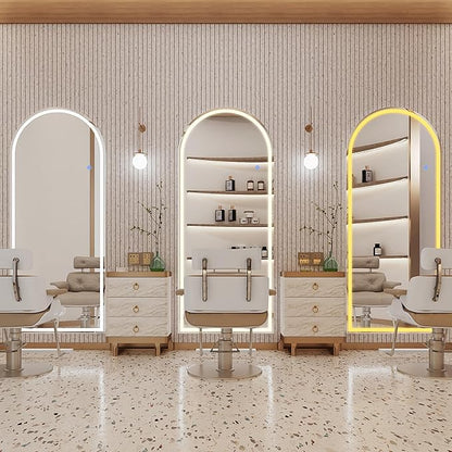 Antok LED Full Length Mirror with Light, 71"x28" Lighted Full Body Mirror with Stand, Dimmable & 3 Color Lighting Standing/Leaning/Wall Mounted Vanity Mirror for Bedroom Cloakroom Livingroom(Arched)