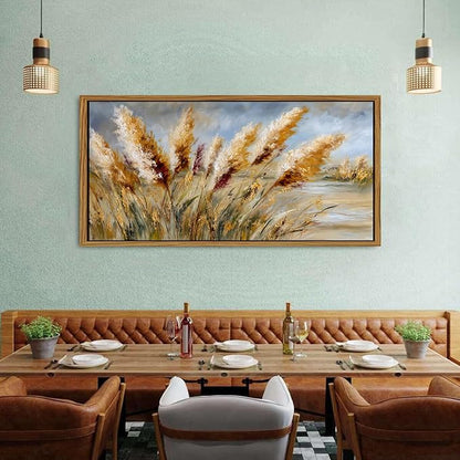 Vintage Wheat Field Framed Wall Art Countryside Golden Wheat Decor Farmhouse Rustic Landscape Picture Canvas Prints for Bathroom Kitchen Decorations Nature Botanical Painting Classical Artwork 30x57.8"