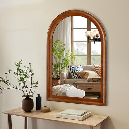 Tanmicoshomy Wood Bathroom Mirror 24x36 Inch,Rustic Wall Mirrors with Shatter-Proof Glass for Living Room, Bedroom or Entryway(Walnut)