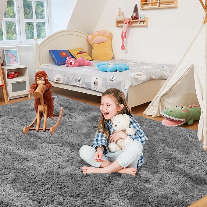 Ultra Soft Rug for Living Room, 3X5 Grey Fluffy Shag Area Rug for Bedroom, Modern Shaggy Carpets Fuzzy Rug for Teens Dorm Nursery Home Decor Aesthetic, Upgrade Anti-Skid Durable
