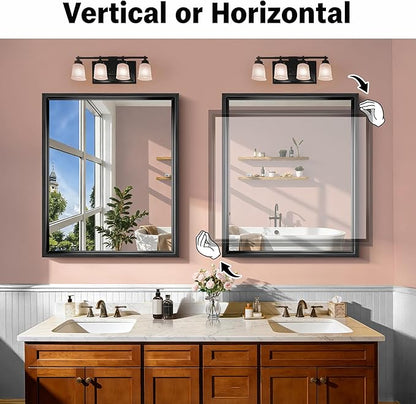 CIRCUMI 30"x36" Black Mirror with Chunky Box Metal Frame, Brushed Finish Rectangular Bathroom Mirrors for Over Sink, Living Room, Entryway, Tempered Glass Mirror for Wall, Vertical or Horizontal