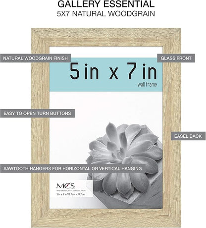 MCS Gallery Essential Picture Frame Set 4x6, 5x7 & 8x10 Natural Woodgrain, Gallery Wall Vertical & Horizontal Hanging Frames for Photos & Art Prints (15-Pack)