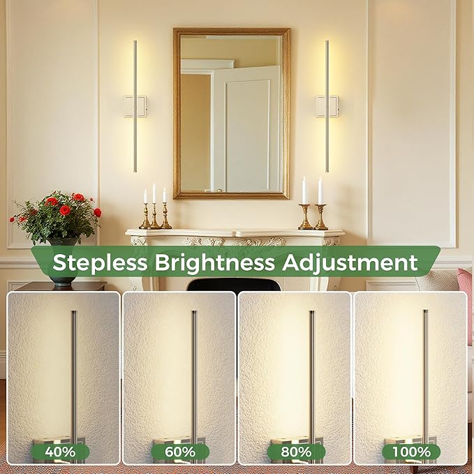 DORESshop Battery Operated Wall Sconces Set of 2, Dimmable Battery Wall Sconce with Remote Control, Nickel 350°Rotate Rechargeable Sconces, 28.1 Inch Wireless Wall Lights for Bedroom, Living Room