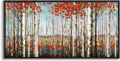Large Canvas Wall Art - Framed Aspen Tree Oil Painting Style, Birch Tree Pictures for Living Room Wall Decor & Bedroom, 29x58 Modern Nature Artwork for Walls
